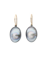 Oval Dome Pearl Earrings in Oxidized Silver with 14k Gold Earwires