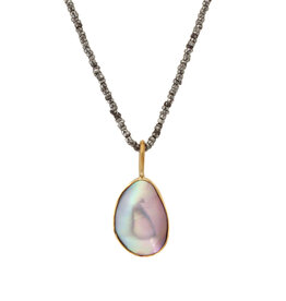 Medium Mabe Pearl Pendant in 18k Yellow Gold and Oxidized Silver