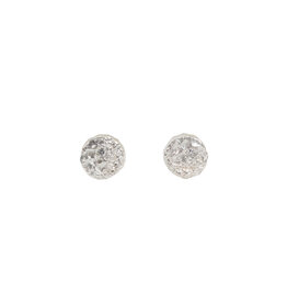 Mini Topography Post Earrings in Brushed Silver with White Diamonds