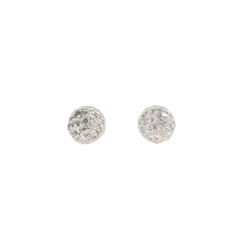 Mini Topography Post Earrings in Brushed Silver with White Diamonds