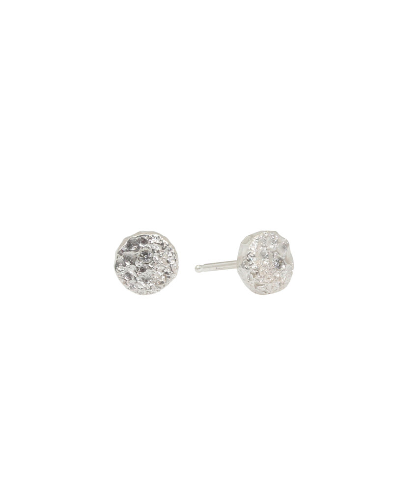 Mini Topography Post Earrings in Brushed Silver with White Diamonds