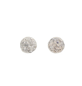 Small Topography Post Earrings in Brushed Silver with White Diamonds