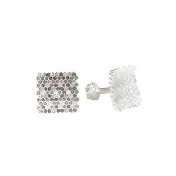 Concave Hex Square Cufflinks in Silver