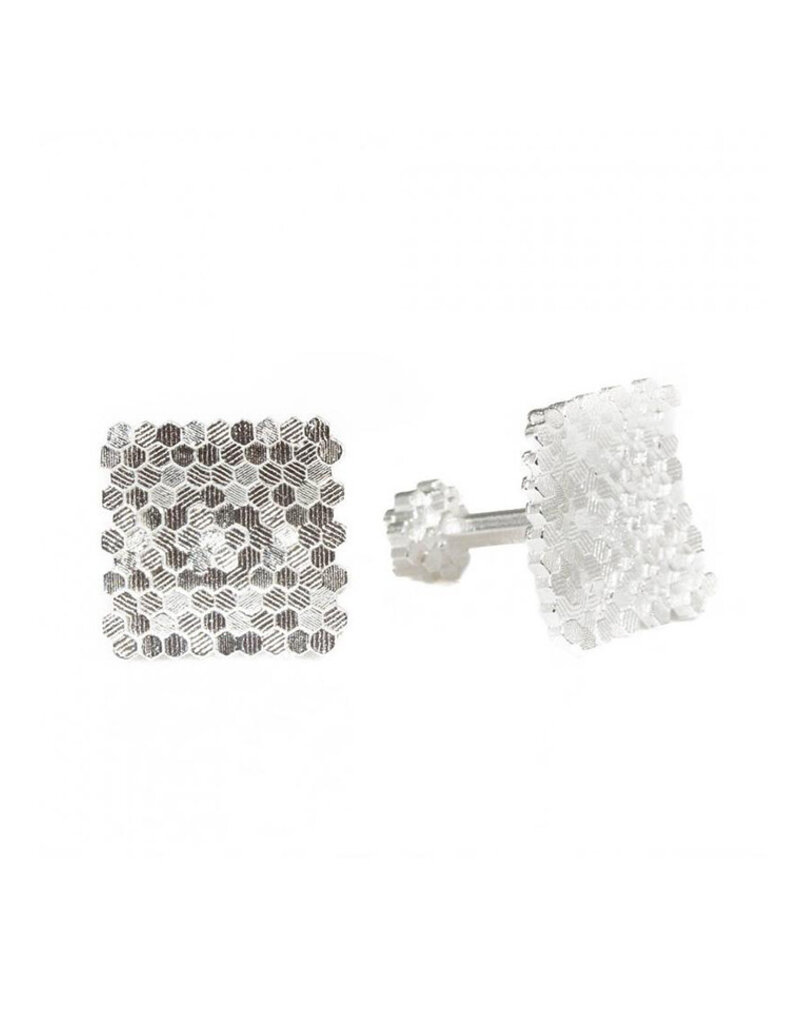 Concave Hex Square Cufflinks in Silver