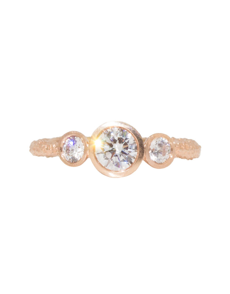 Three-Stone Engagement Ring with Lab-Grown Diamonds in Sand-Textured 14k Rose Gold