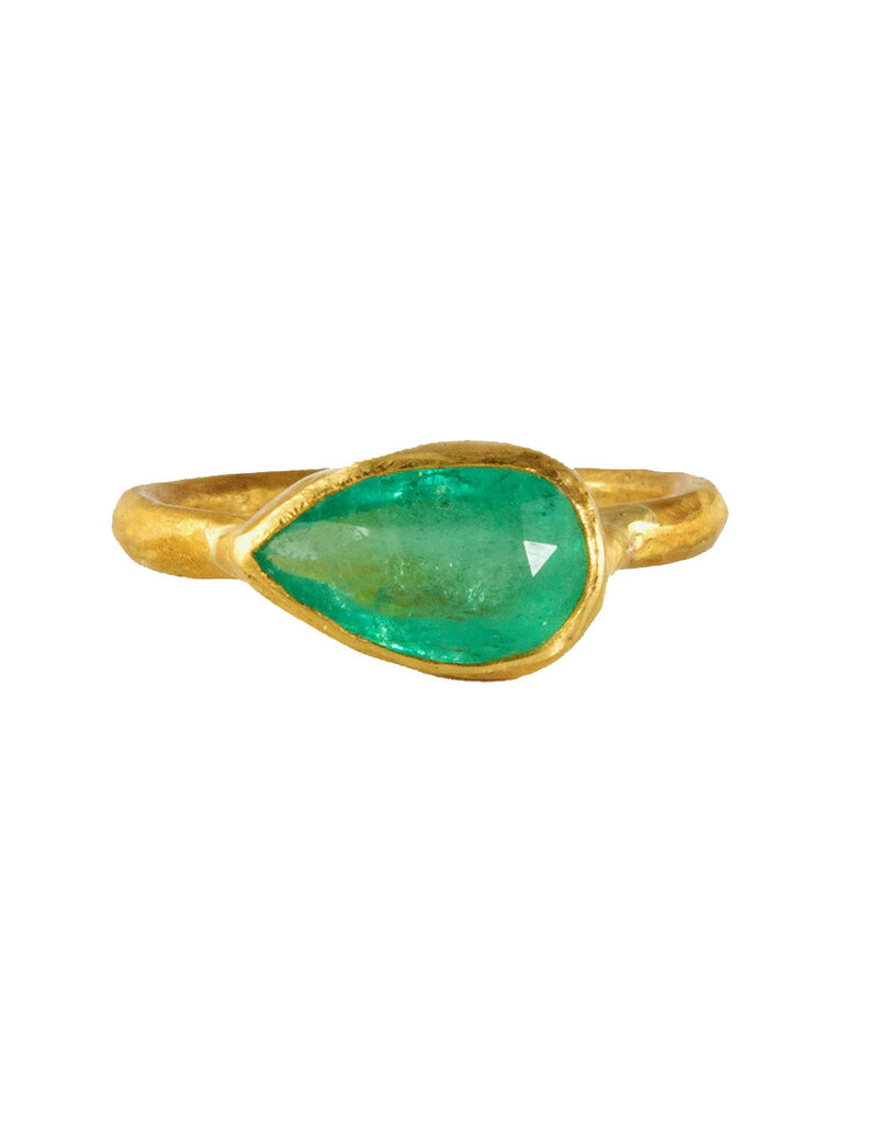 Margery Hirschey Teardrop Emerald Ring in 22k Gold