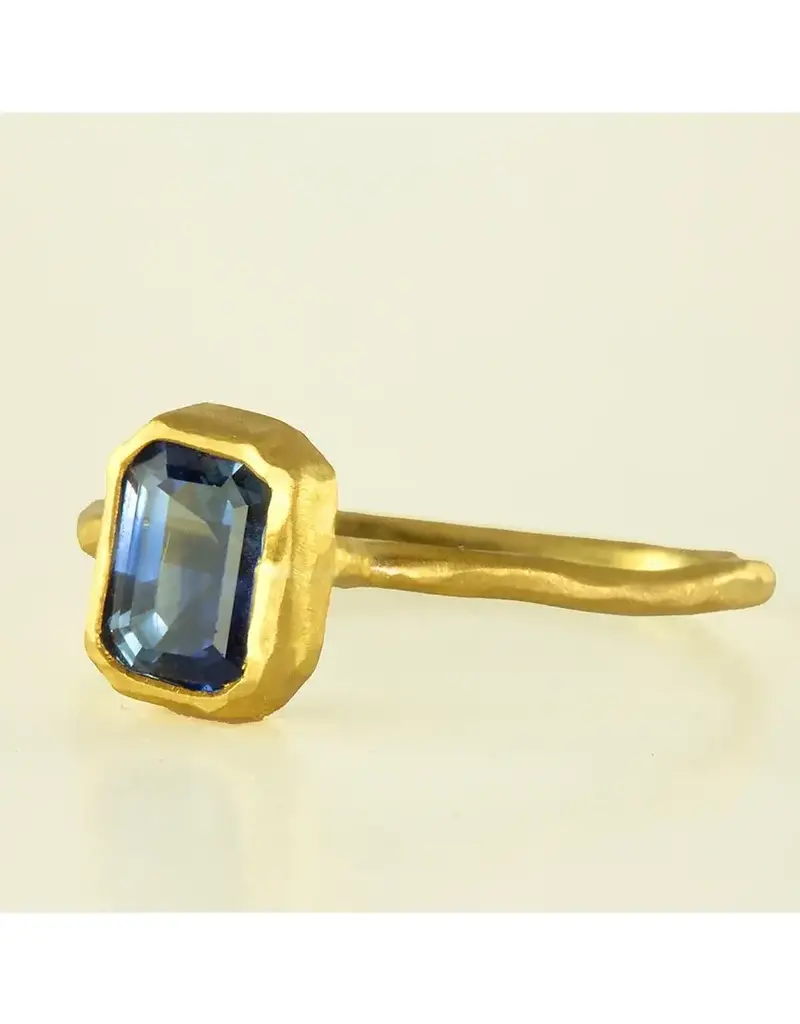 Margery Hirschey Emerald Cut Blue Sapphire Ring in 22k Gold