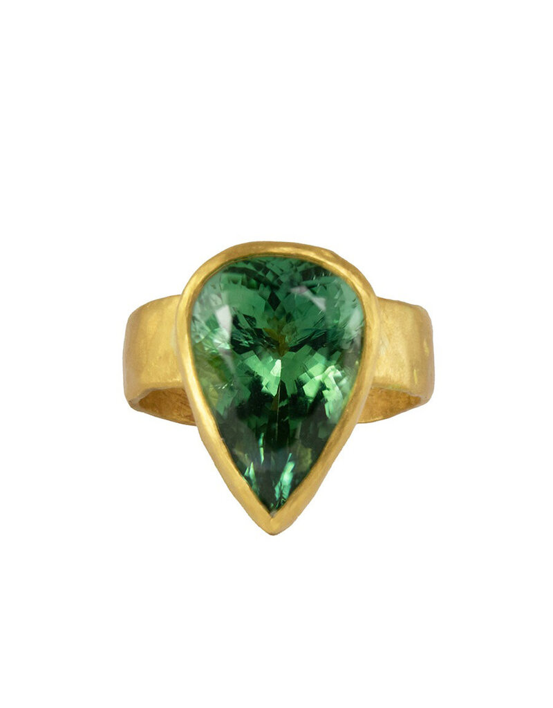Margery Hirschey Teardrop Green Tourmaline Ring in 22k Gold