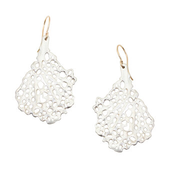 Koraru Coral Earrings in Brushed Silver with 14k Gold Earwires