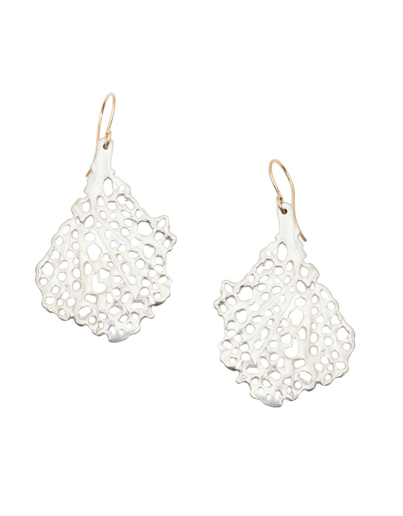 Koraru Coral Earrings in Brushed Silver with 14k Gold Earwires