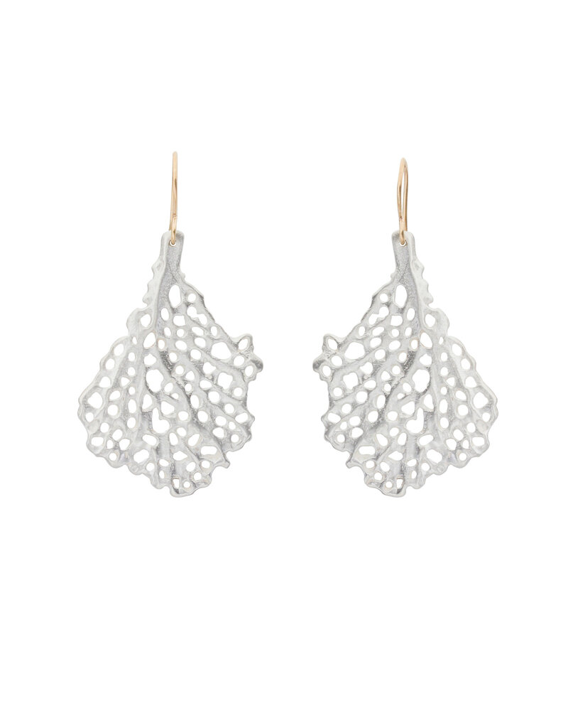 Koraru Coral Earrings in Brushed Silver with 14k Gold Earwires
