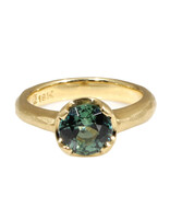 Custom Scooped Prong Set Green Tanzania Sapphire Round in 18k Yellow Gold