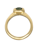 Custom Scooped Prong Set Green Tanzania Sapphire Round in 18k Yellow Gold