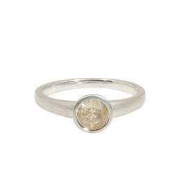 Raised Cup Round Pale Yellow Sapphire Ring in Brushed Silver