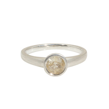 Raised Cup Round Pale Yellow Sapphire Ring in Brushed Silver