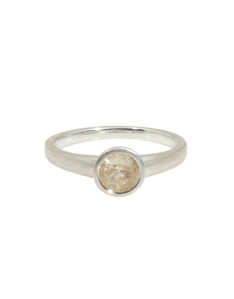 Raised Cup Round Pale Yellow Sapphire Ring in Brushed Silver