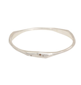 Thick and Thin Faceted Bangle in Brushed Silver with 9 Cognac Diamonds