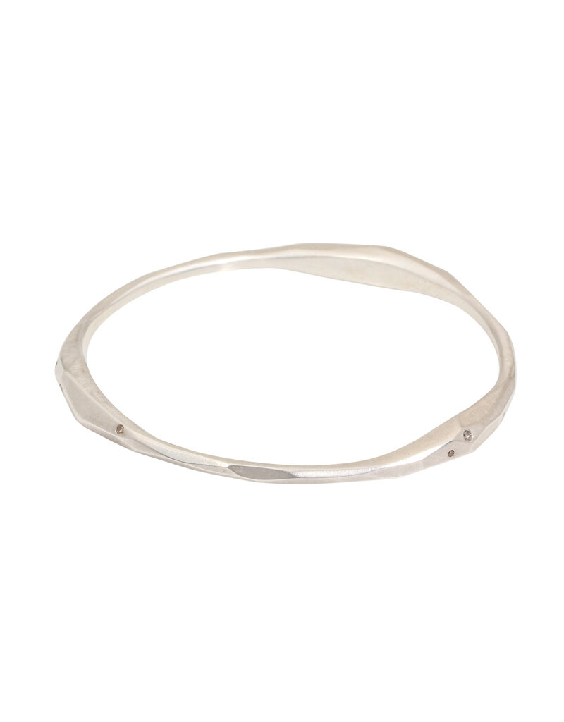 Thick and Thin Faceted Bangle in Brushed Silver with 9 Cognac Diamonds