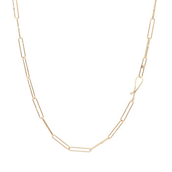 Long Links Chain in 14k Yellow Gold with Handmade Clasp and White Diamond - 22"