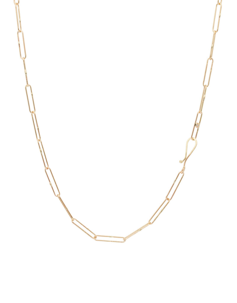 Long Links Chain in 14k Yellow Gold with Handmade Clasp and White Diamond - 22"