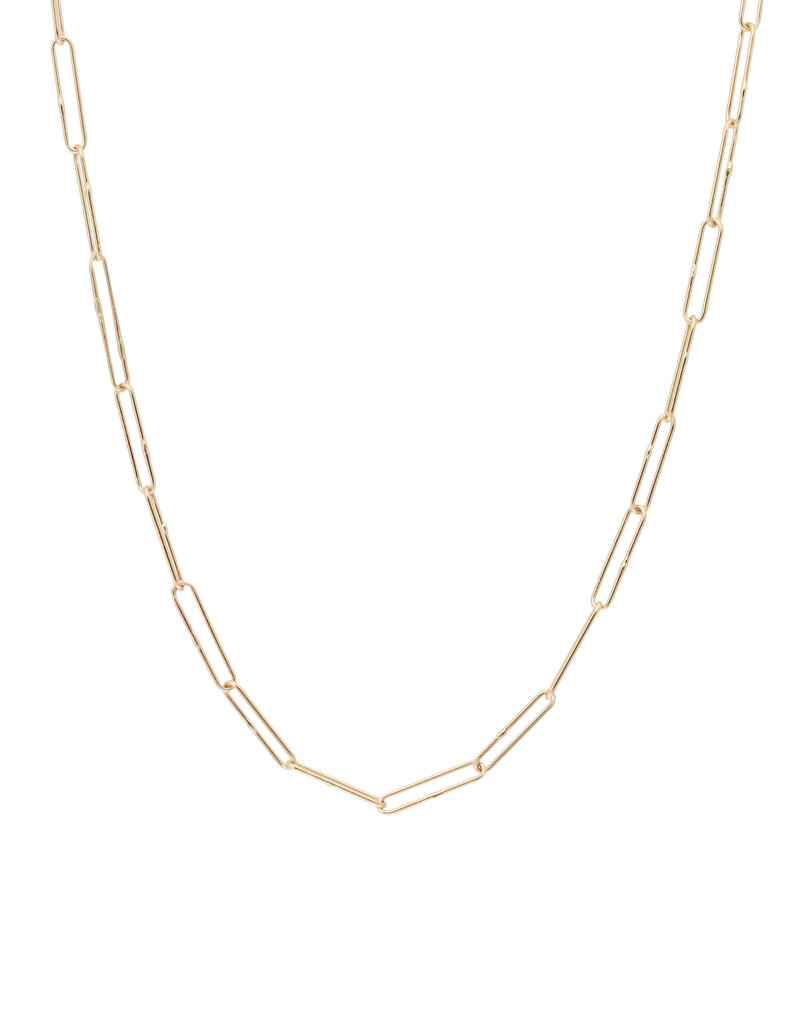 Long Links Chain in 14k Yellow Gold with Handmade Clasp and White Diamond - 22"
