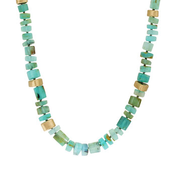 Peruvian Opal Bead Necklace with 18k Gold Beads and Handmade Clasp