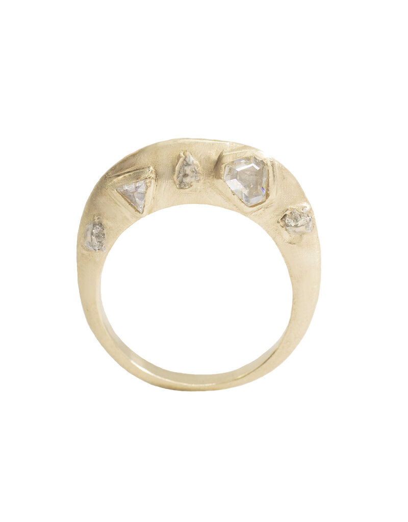 Estate Flagstone Ring in 14k Yellow Gold with Diamonds
