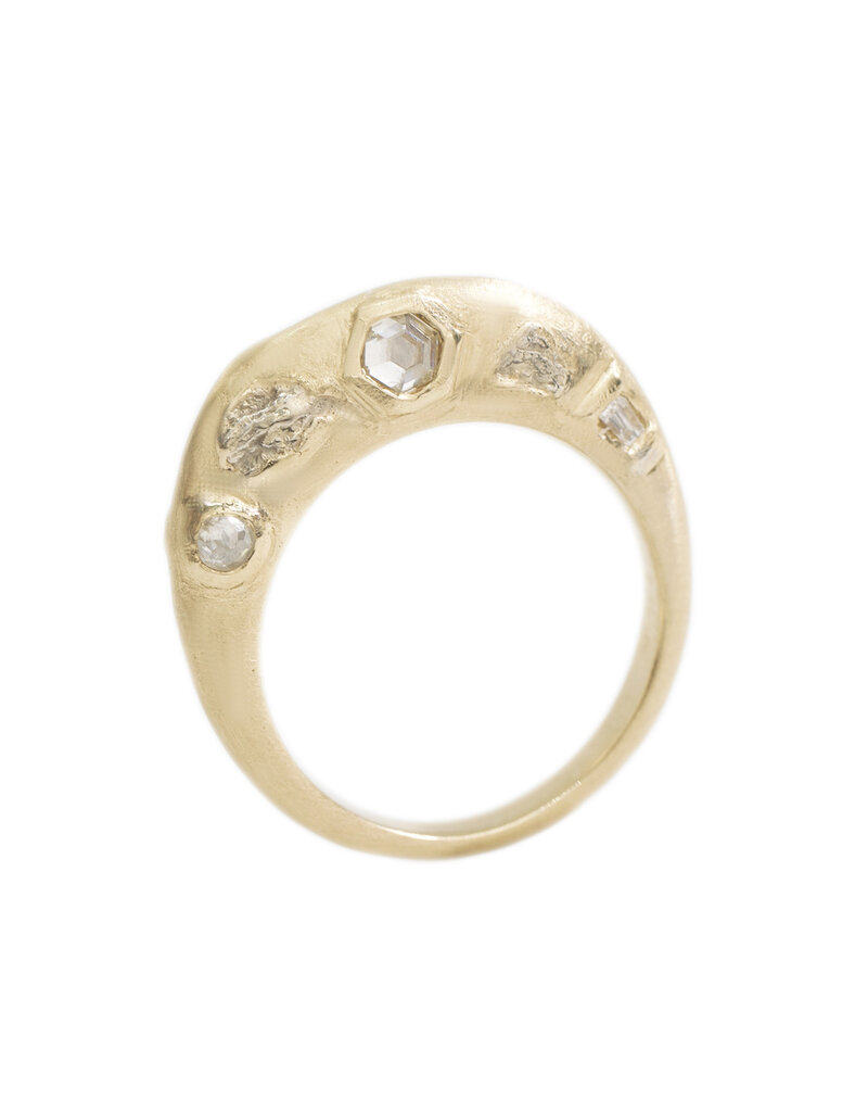 Estate Flagstone Ring in 14k Yellow Gold with Diamonds