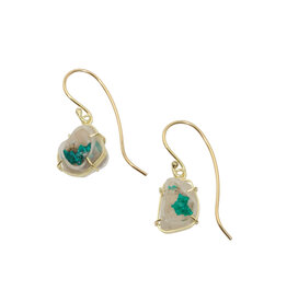 Dioptase Crystal in Substrate Dangle Earrings in 18k Gold