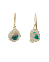 Dioptase Crystal in Substrate Dangle Earrings in 18k Gold