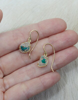 Dioptase Crystal in Substrate Dangle Earrings in 18k Gold