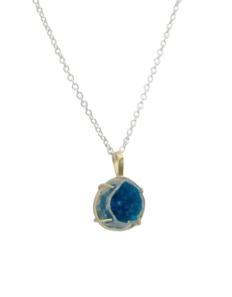 Cavensite Pendant in 18k Gold with Silver Chain