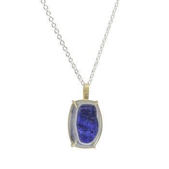 Rough Lapis Pendant in 18k Gold with Silver Chain