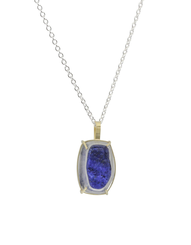 Rough Lapis Pendant in 18k Gold with Silver Chain