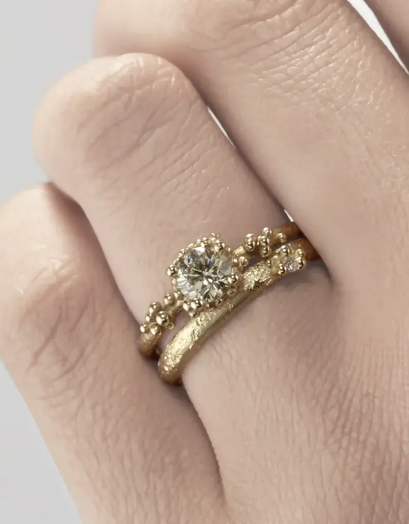 Raw 18k Gold Textured Band with Diamond