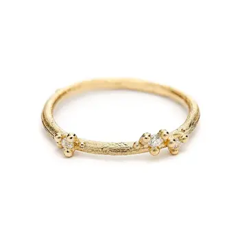 Asymmetric Band with Diamonds & Granules in 14k Yellow Gold