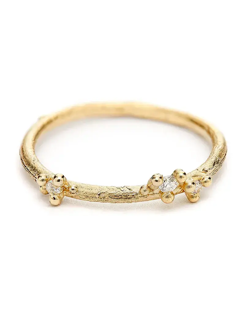 Asymmetric Band with Diamonds & Granules in 14k Yellow Gold