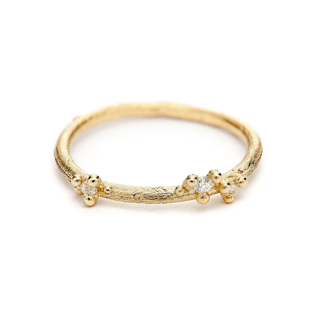 Asymmetrical Band with Granules in 14k Yellow Gold - Shibumi Gallery