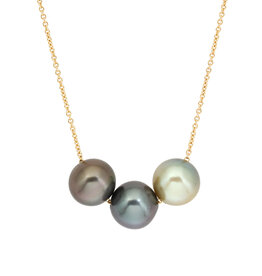 Three Tahitian Pearls Necklace on 14k Gold Cable Chain