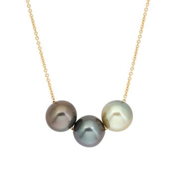Three Tahitian Pearls Necklace on 14k Gold Cable Chain