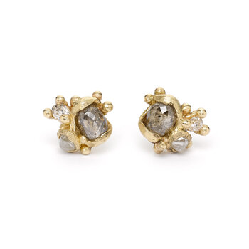 Rose Cut Diamond Cluster Post Earrings in 14k Yellow Gold