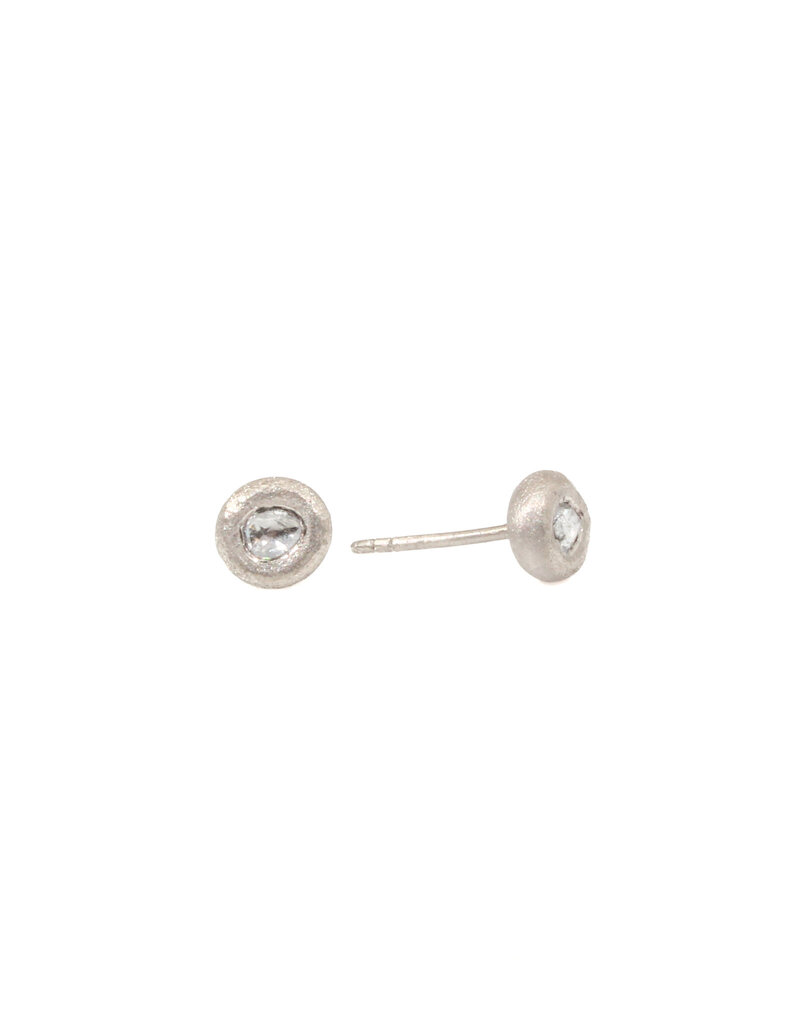 Rosecut Diamond Slice Organic Post Earrings in 18k Palladium White Gold