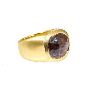 Rectangular Rose Cut Red Diamond Ring in 18k Yellow Gold