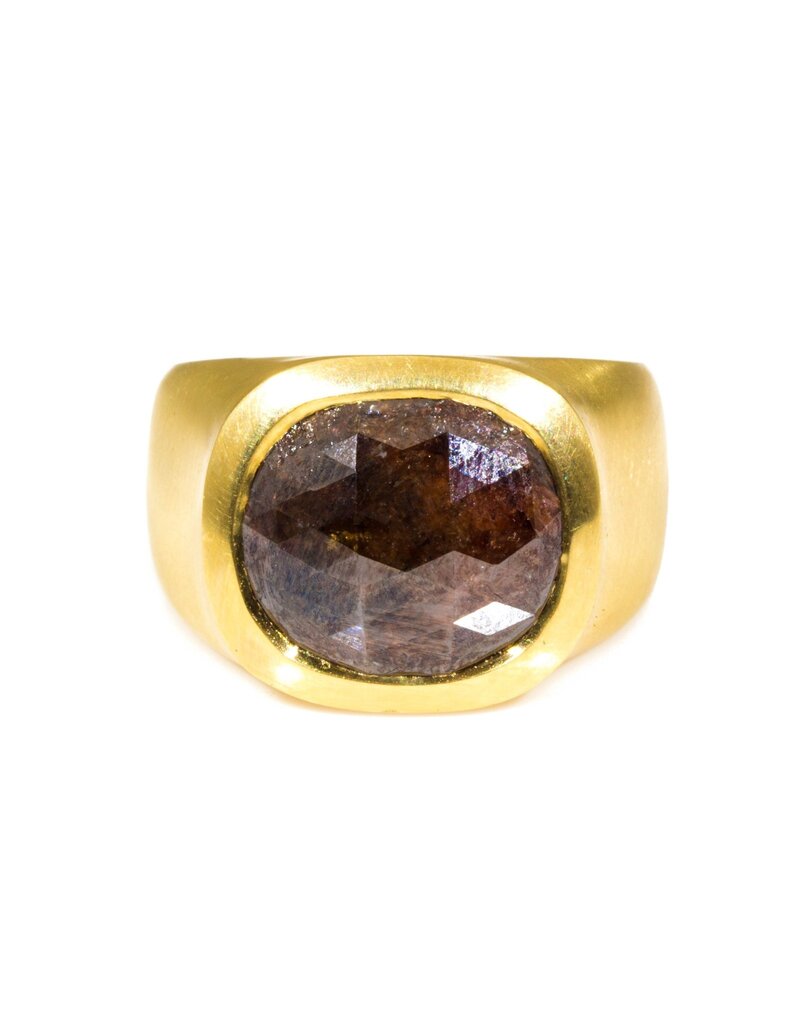 Rectangular Rose Cut Red Diamond Ring in 18k Yellow Gold