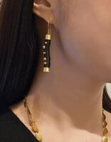 Black Coral Stick Earrings with Industrial Diamonds in 18k Gold