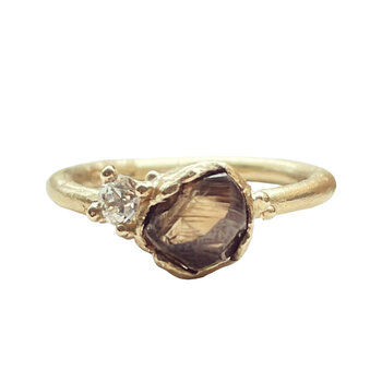 Raw Champagne Diamond Ring in 14k Yellow Gold