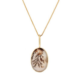 Dendritic Agate Oval Pendant in 18k Gold