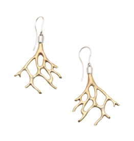 Aki Coral Branch Earrings in Bronze and Silver with Cognac Diamonds