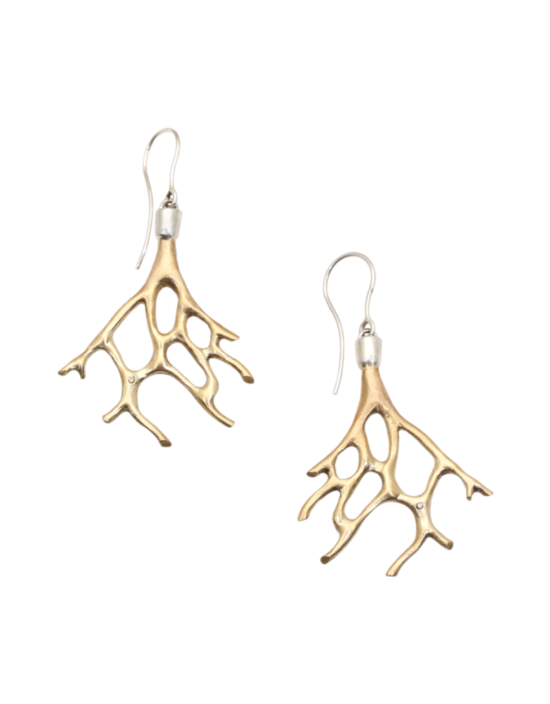 Aki Coral Branch Earrings in Bronze and Silver with Cognac Diamonds