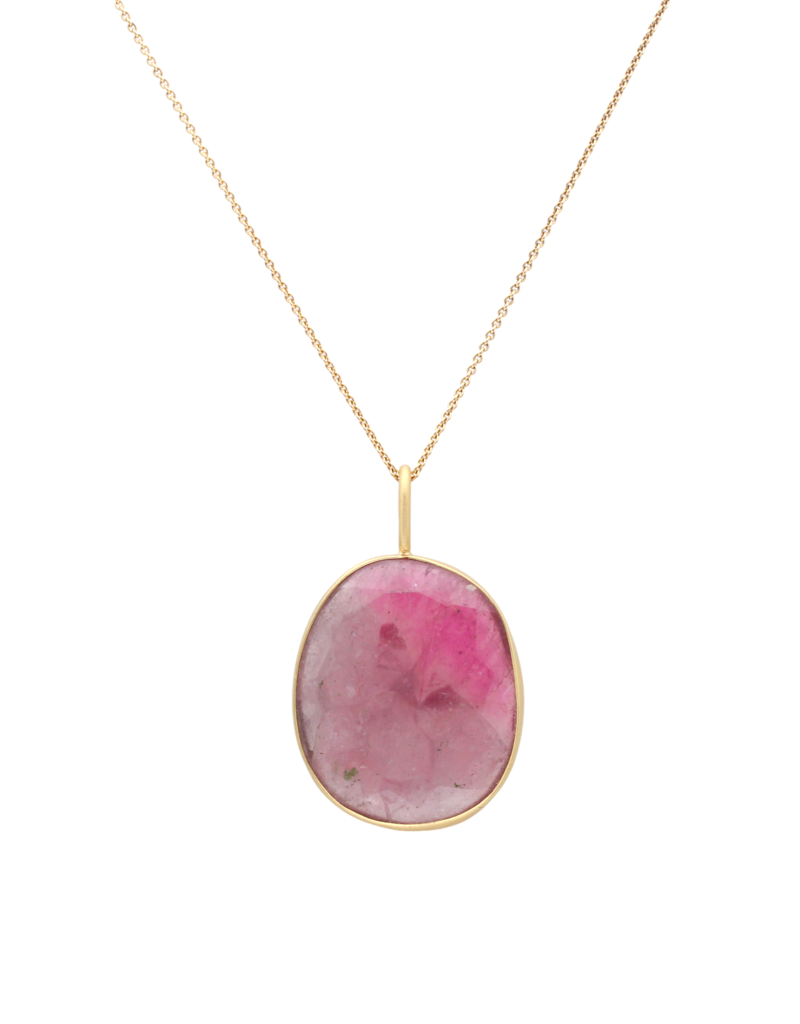 Large Organic Shape Pink Sapphire Pendant in 18k Gold